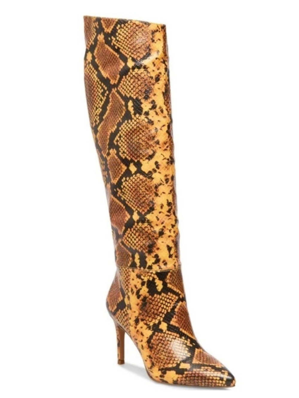 Steve Madden Kimari Over-the-Knee Snake Print Boots in Yellow and Black